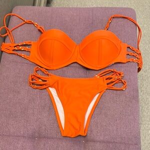 Orange Strappy Bikini Set